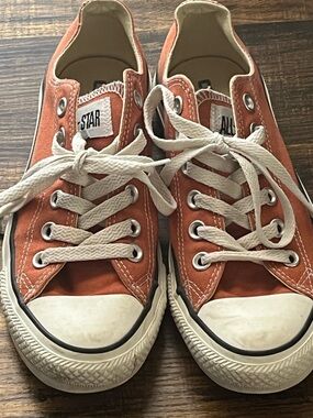 Converse Low-Top Canvas Sneakers in Rust Orange and White